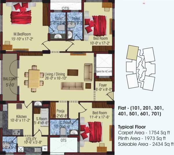 Sreevatsa Lianca (3BHK+3T (2,434 sq ft) + Servant Room 2434 sq ft) Sreevatsa Lianca (3BHK+3T (2,434 sq ft) + Servant Room 2434 sq ft)