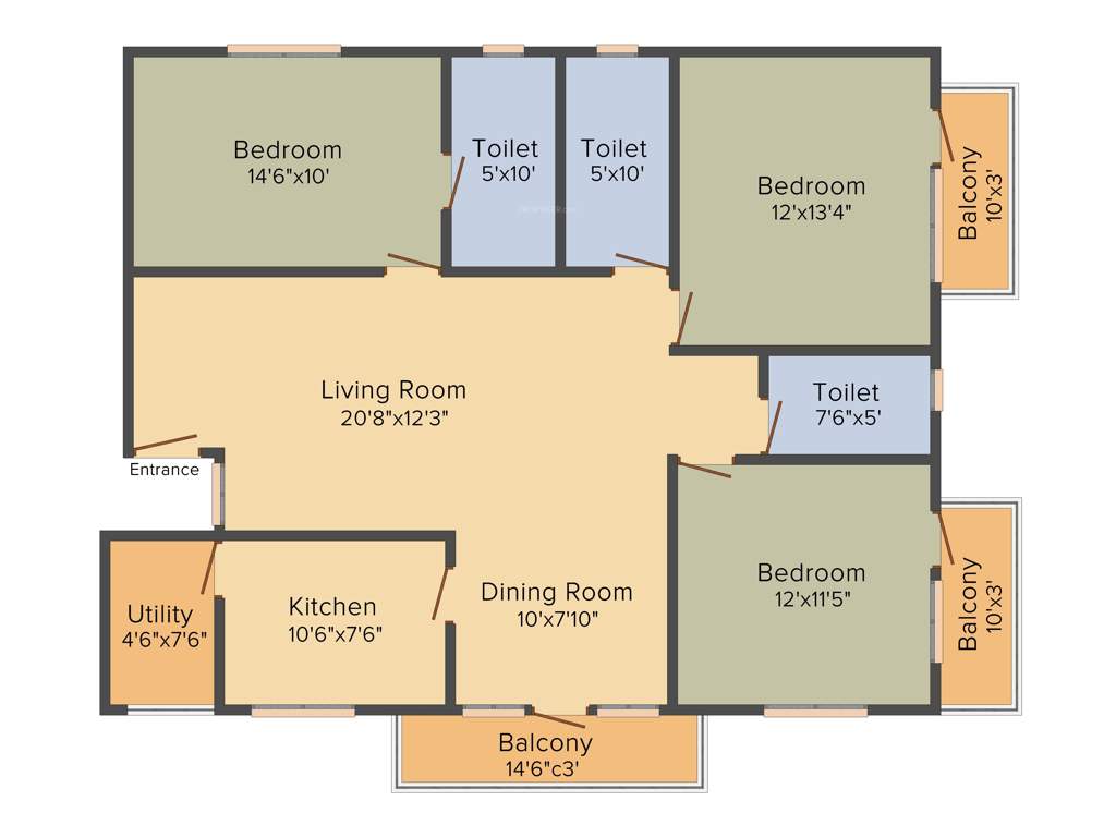 Essem Poetree (3BHK+2T (1,394 sq ft) 1394 sq ft)