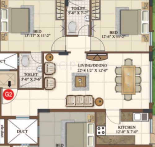 Sree Properties Casa Fortuna Floor Plan (2BHK+2T)