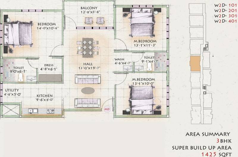 Infrany Trinity (3BHK+2T (1,425 sq ft) 1425 sq ft)