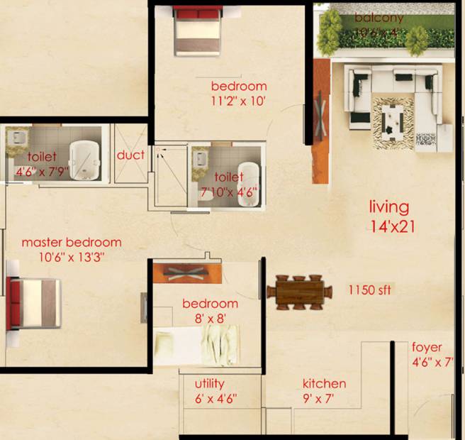 Bhavansh Castle (2BHK+2T (1,150 sq ft) + Study Room 1150 sq ft)