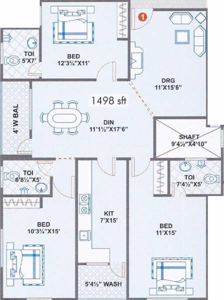 Maphar Cascade (3BHK+3T (1,498 sq ft) 1498 sq ft)