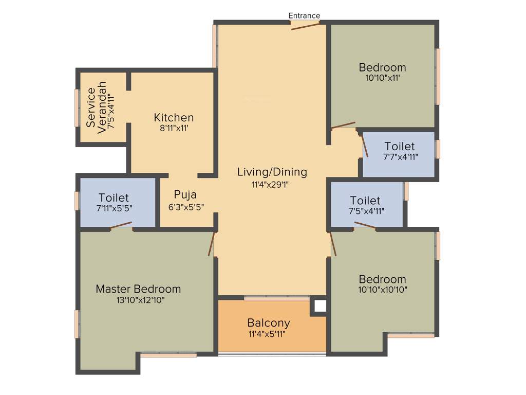 NCC Temple Trees (3BHK+3T (1,633 sq ft) + Pooja Room 1633 sq ft)