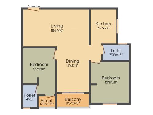Grid Orchard Enclave (2BHK+2T (945 sq ft) 945 sq ft)