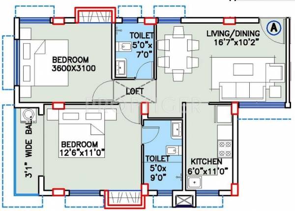 Deeshari Orchid (2BHK+2T (988 sq ft) 988 sq ft)