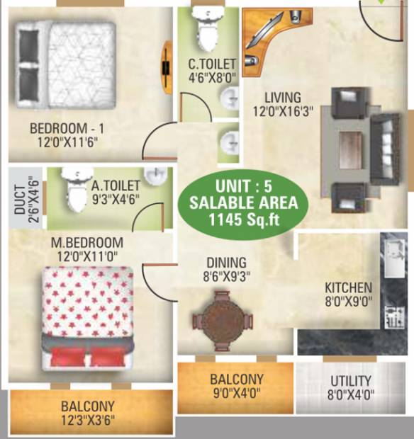 5 Elements Aditya Harmony (2BHK+2T (1,145 sq ft) 1145 sq ft)