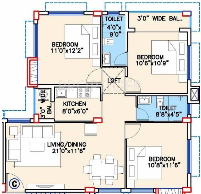 Deeshari Orchid (3BHK+2T (1,283 sq ft) 1283 sq ft)