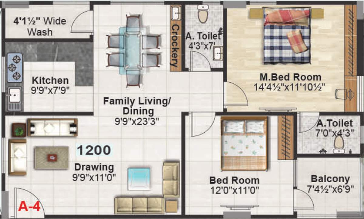SS TBG Pearl (2BHK+2T (1,200 sq ft) 1200 sq ft)