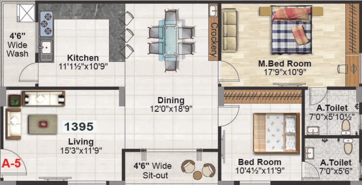 SS TBG Pearl (2BHK+2T (1,395 sq ft) 1395 sq ft)
