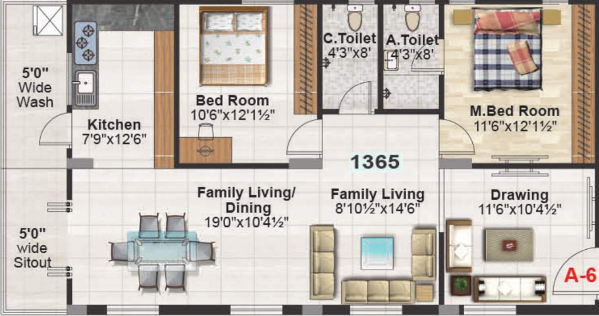 SS TBG Pearl (2BHK+2T (1,365 sq ft) 1365 sq ft)