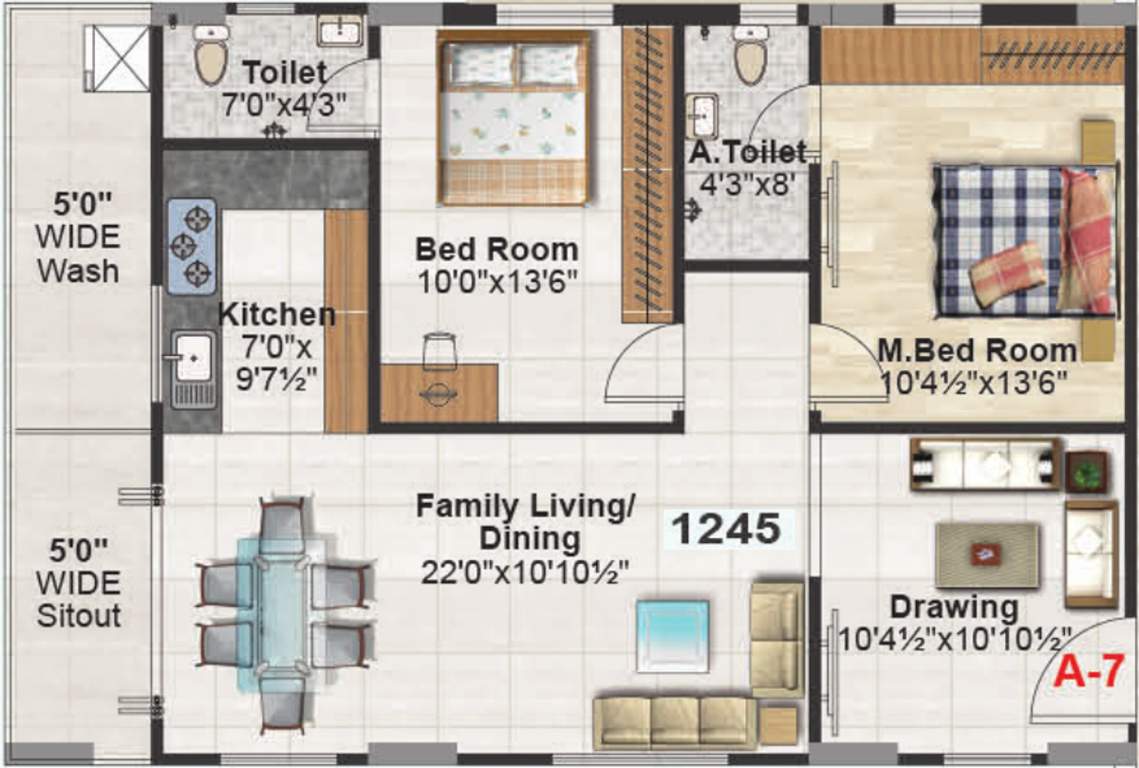 SS TBG Pearl (2BHK+2T (1,245 sq ft) 1245 sq ft)