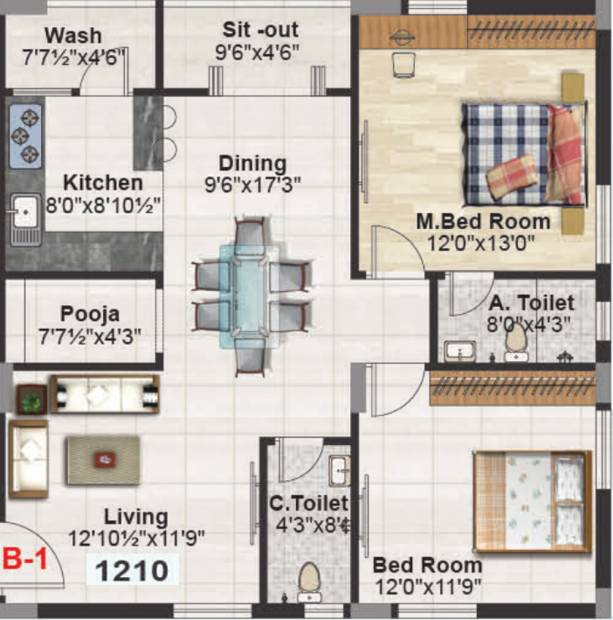 SS TBG Pearl (2BHK+2T (1,210 sq ft) + Pooja Room 1210 sq ft)