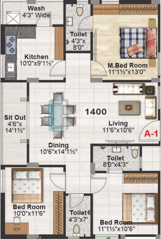 SS TBG Pearl (3BHK+3T (1,400 sq ft) 1400 sq ft)