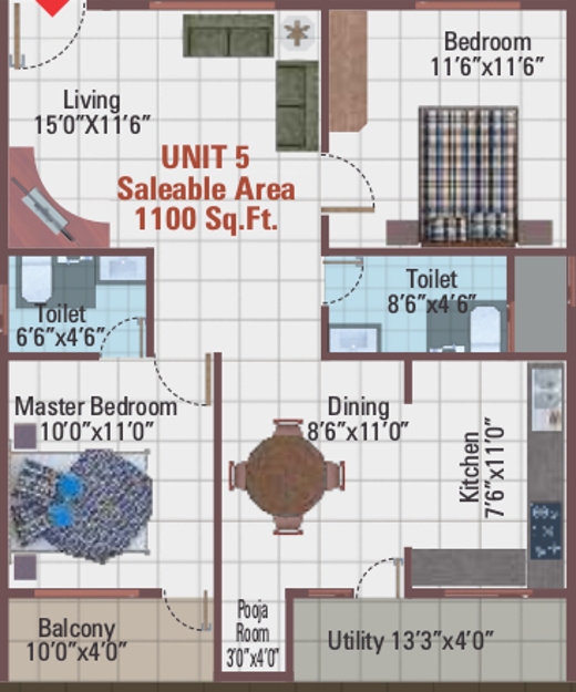 5 Elements Temple Bells Premier (2BHK+2T (1,100 sq ft) 1100 sq ft)