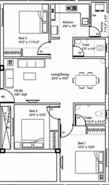 Ruby Crest (3BHK+2T (1,061 sq ft) + Servant Room 1061 sq ft)