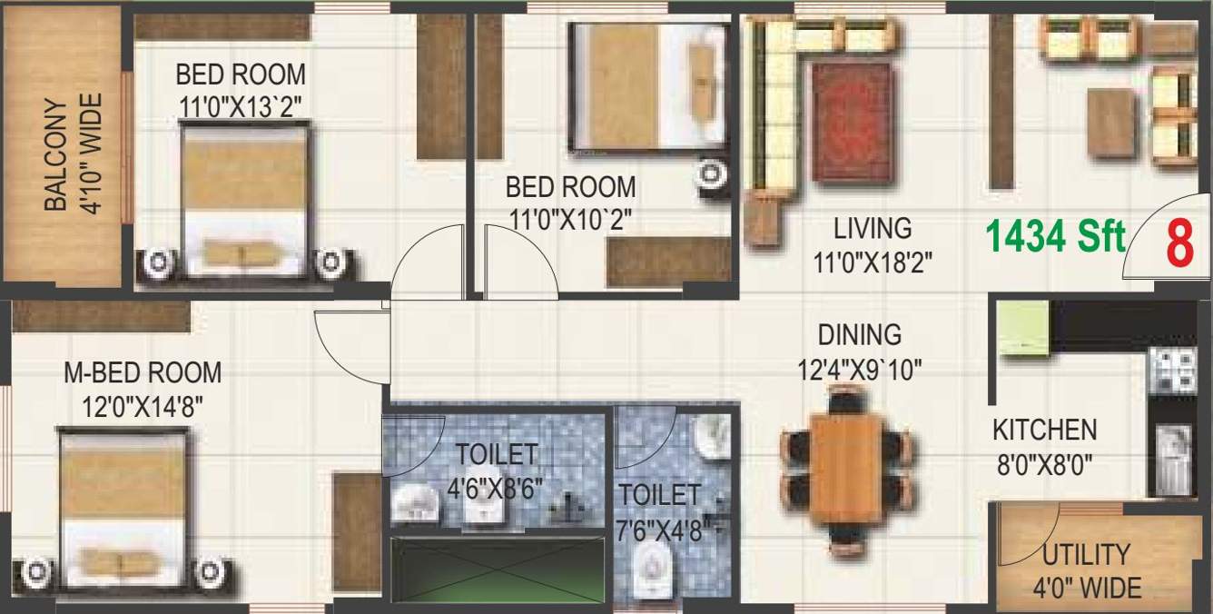 Pioneer Kingstown (3BHK+2T (1,434 sq ft) 1434 sq ft)