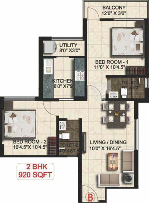 Real Padmasri (2BHK+2T (920 sq ft) 920 sq ft)