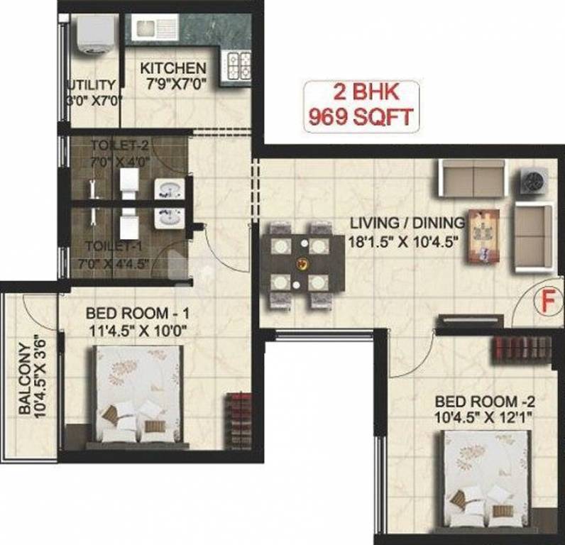 Real Padmasri (2BHK+2T (969 sq ft) 969 sq ft)