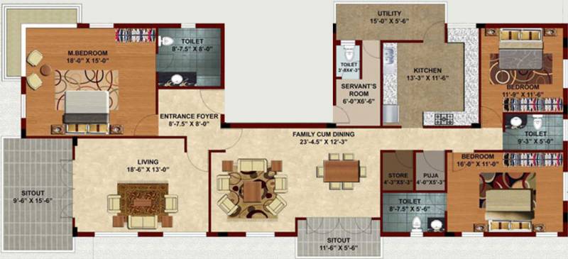 Lancor Holdings Eden (3BHK+3T (2,695 sq ft) + Servant Room 2695 sq ft)