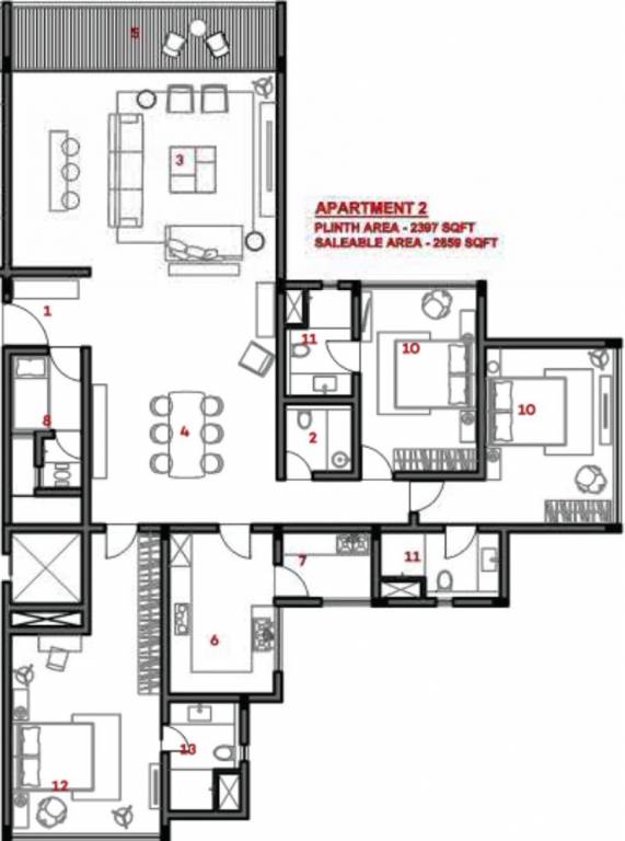 Tulive Gulmohar Terrace (3BHK+3T (2,859 sq ft) + Servant Room 2859 sq ft) Tulive Gulmohar Terrace (3BHK+3T (2,859 sq ft) + Servant Room 2859 sq ft)