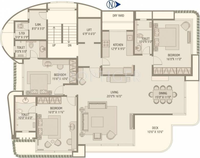 PR Builders Swarna Floor Plan (3BHK+3T)