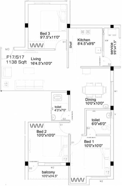 Ruby City Connect (3BHK+2T (1,138 sq ft) 1138 sq ft)