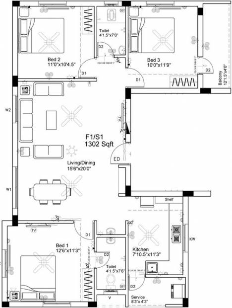 Ruby Shelter (3BHK+2T (1,302 sq ft) 1302 sq ft)