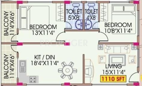 Mahaveer Dazzle (2BHK+2T (1,110 sq ft) 1110 sq ft)