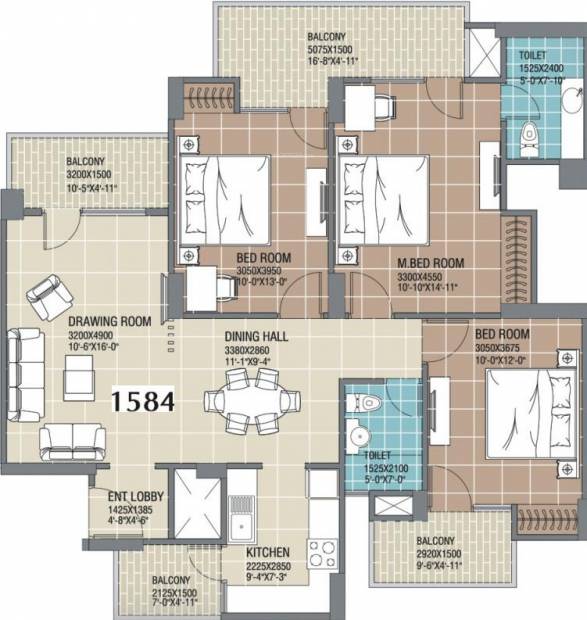 RG Residency (3BHK+2T (1,584 sq ft) 1584 sq ft)
