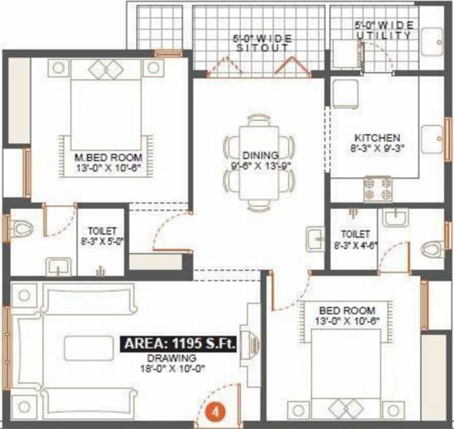 Vishnu Woodstock (2BHK+2T (1,195 sq ft) 1195 sq ft)