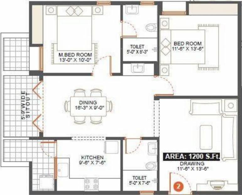Vishnu Woodstock (2BHK+2T (1,200 sq ft) 1200 sq ft)
