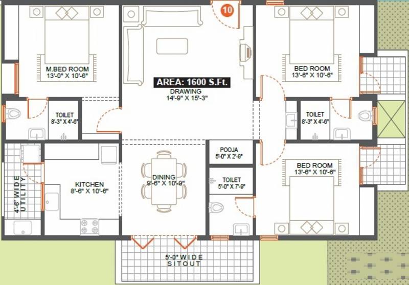 Vishnu Woodstock (3BHK+3T (1,600 sq ft) + Pooja Room 1600 sq ft)