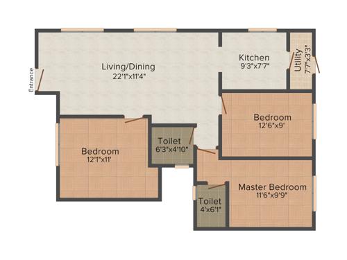 Queens Narayani (3BHK+2T (1,165 sq ft) 1165 sq ft)