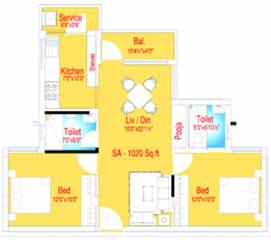 BECC Alpha Jasmine Tower (2BHK+2T (1,020 sq ft) + Pooja Room 1020 sq ft) BECC Alpha Jasmine Tower (2BHK+2T (1,020 sq ft) + Pooja Room 1020 sq ft)