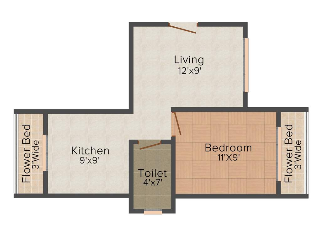 Three Avenue (1BHK+1T (525 sq ft) 525 sq ft)