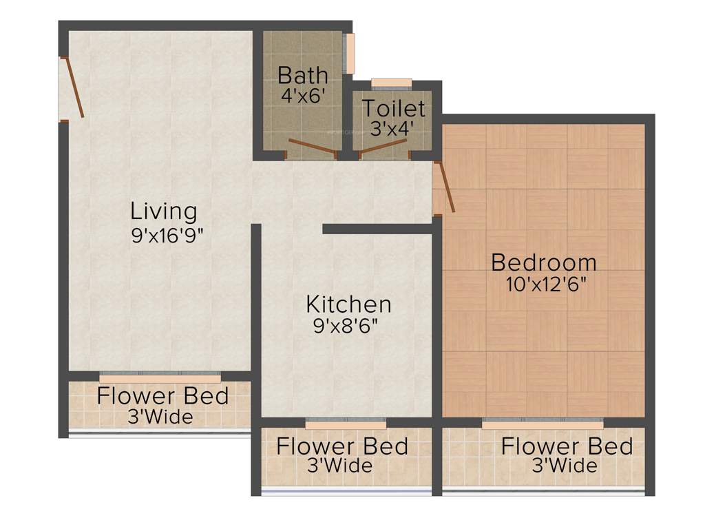 Three Avenue (1BHK+1T (690 sq ft) 690 sq ft)