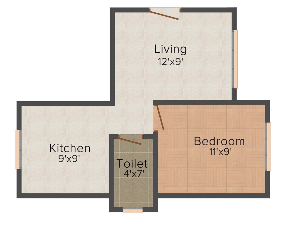 Three Avenue (1BHK+1T (470 sq ft) 470 sq ft)