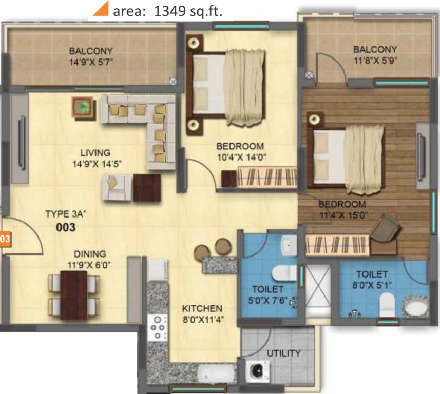 MRKR Mera Homes (2BHK+2T (1,349 sq ft) 1349 sq ft)