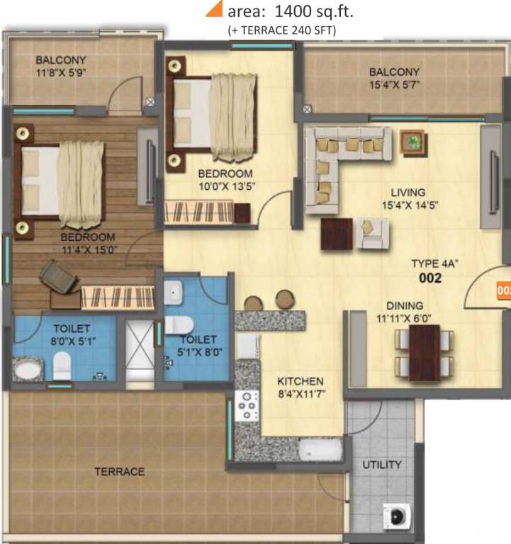 MRKR Mera Homes (2BHK+2T (1,400 sq ft) 1400 sq ft)