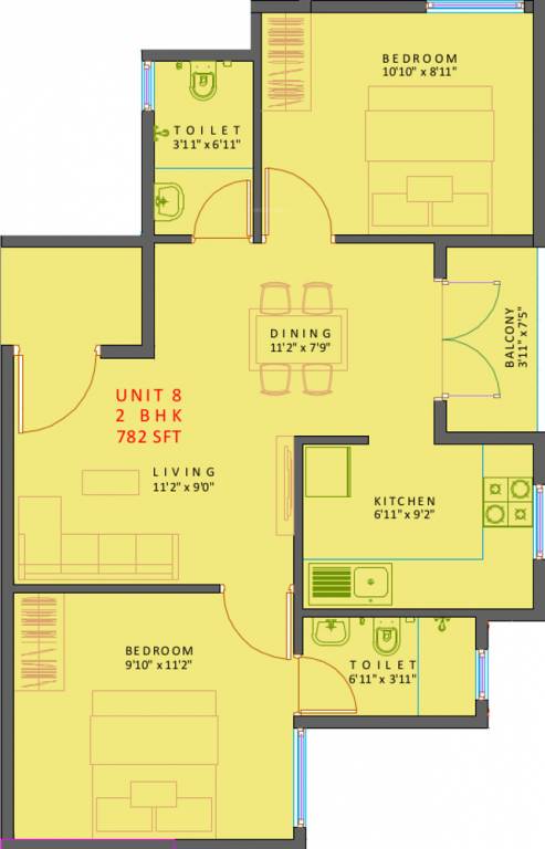 XS Courtyard (2BHK+2T (782 sq ft) 782 sq ft) XS Courtyard (2BHK+2T (782 sq ft) 782 sq ft)
