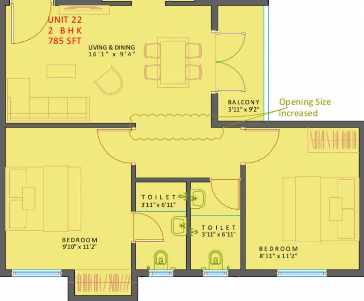 XS Courtyard (2BHK+2T (785 sq ft) 785 sq ft)