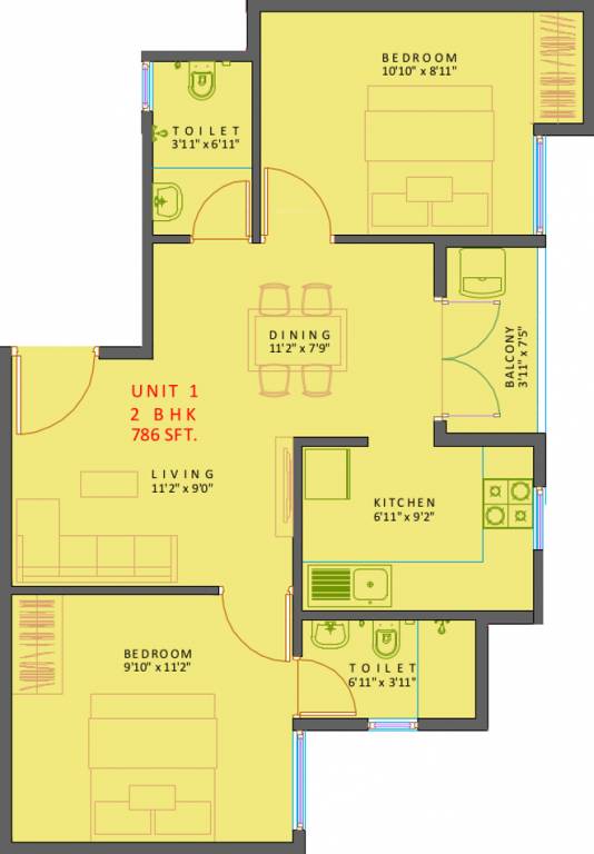 XS Courtyard (2BHK+2T (786 sq ft) 786 sq ft) XS Courtyard (2BHK+2T (786 sq ft) 786 sq ft)