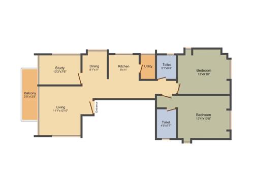 Antarkar 62 Bharatkunj (2BHK+2T (1,270 sq ft) + Study Room 1270 sq ft)