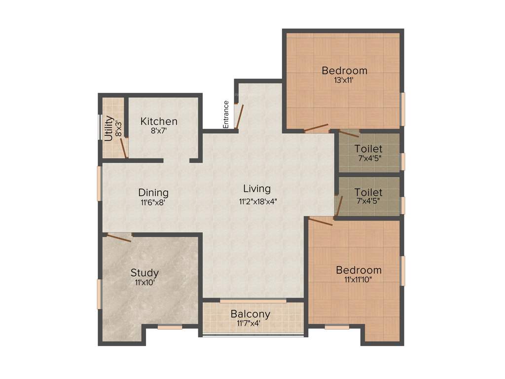 Acacia Akashmalli (2BHK+2T (1,365 sq ft) + Study Room 1365 sq ft)