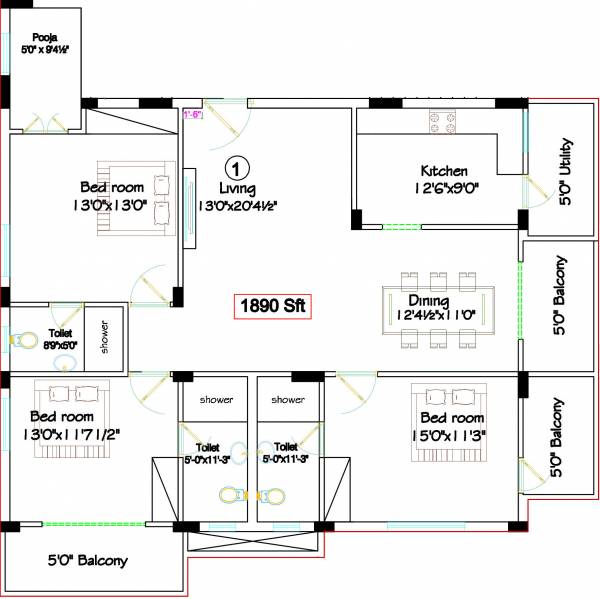Vinayagar Hill View Apartments (3BHK+3T (1,890 sq ft) + Pooja Room 1890 sq ft)