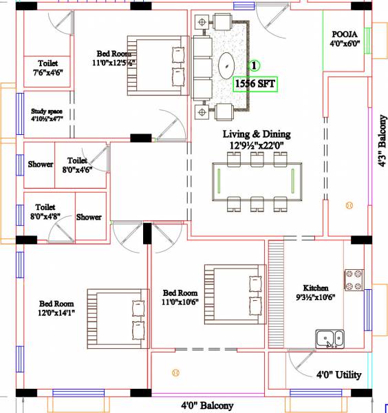 Vinayagar Ramachandra Vinayagar (3BHK+3T (1,556 sq ft) + Pooja Room 1556 sq ft)