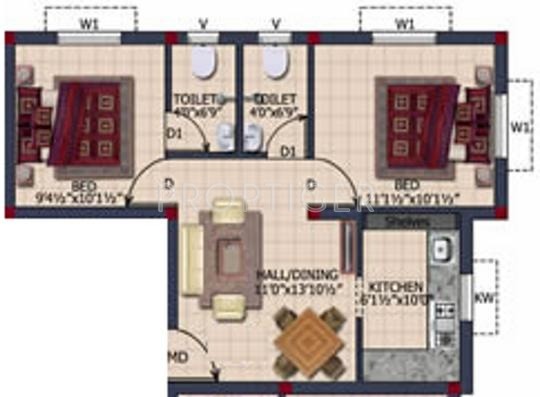 MS Yazhl (2BHK+2T (673 sq ft) 673 sq ft)