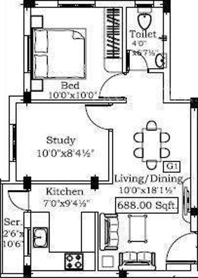 Pavani Palms (1BHK+1T (688 sq ft) Study Room 688 sq ft) Pavani Palms (1BHK+1T (688 sq ft) Study Room 688 sq ft)