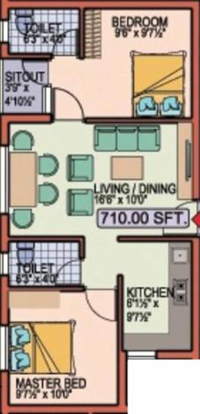 Queens Abhinaya (2BHK+2T (710 sq ft) 710 sq ft)