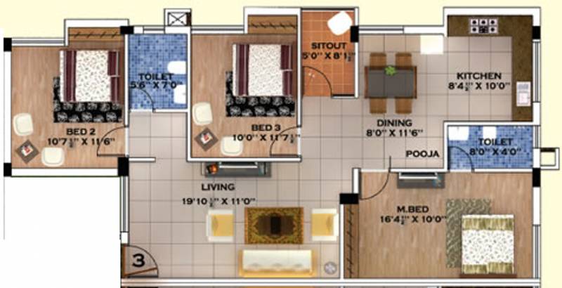Royal Shelter Royal GM Residency (3BHK+2T (1,297 sq ft) + Pooja Room 1297 sq ft)